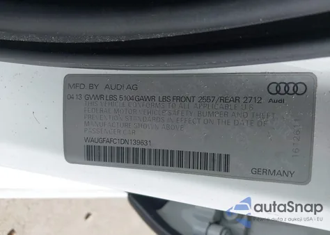 2013 Audi A6 2.0T Premium z USA, uszkodzony, nr VIN WAUGFAFC1DN139631